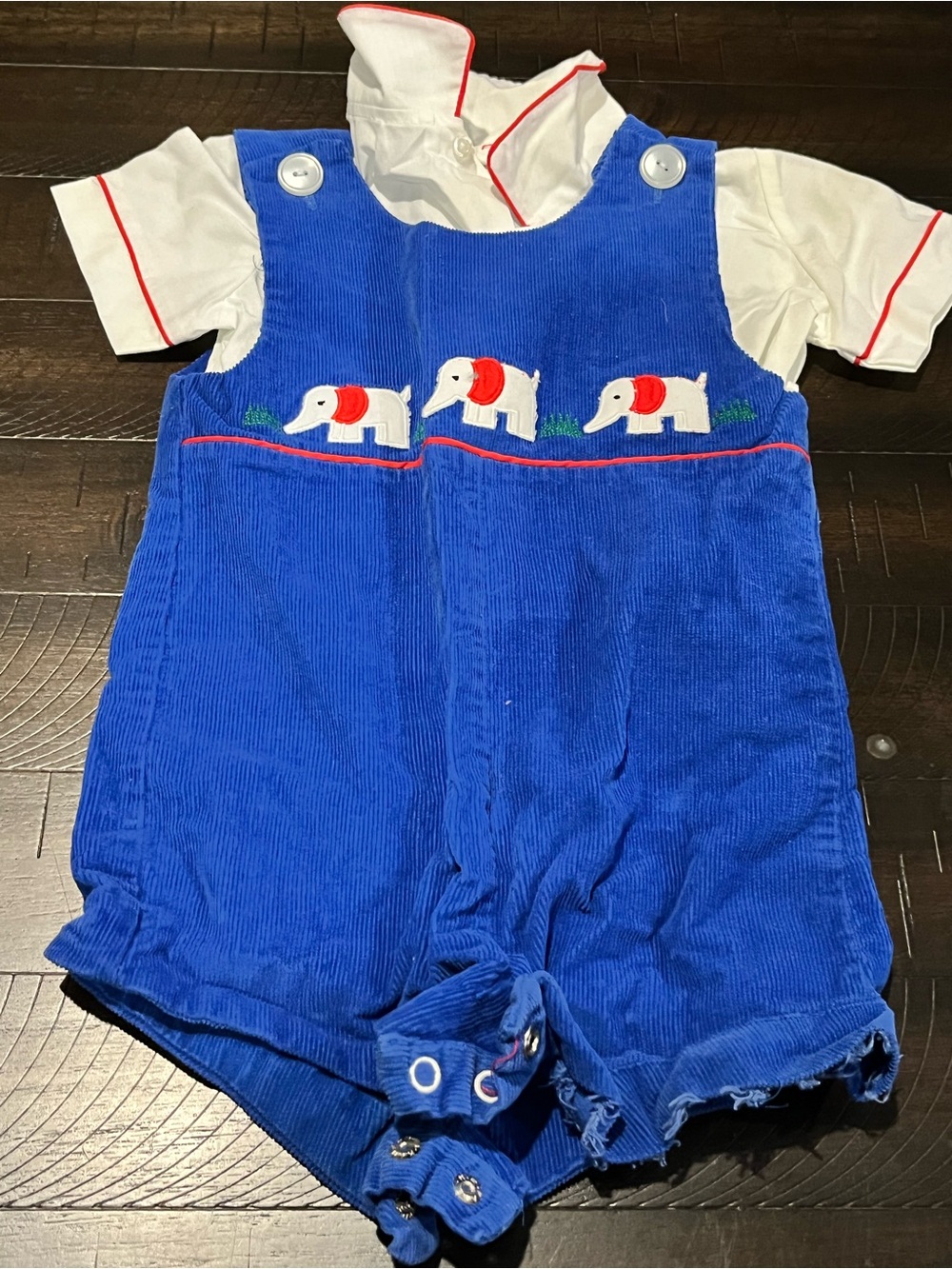 Vintage Blue Corduroy Elephant Appliqué Baby Romper 24 mos